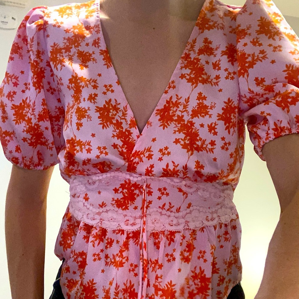 Women's All in Favor pink floral blouse